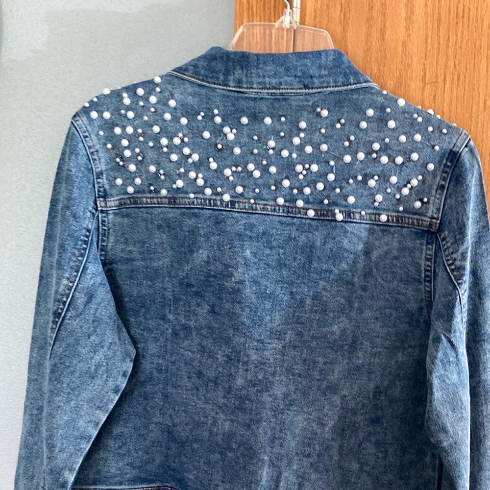 VIP Blue Jean Jacket with Rhinestone Embellishments - Picture 2 of 2
